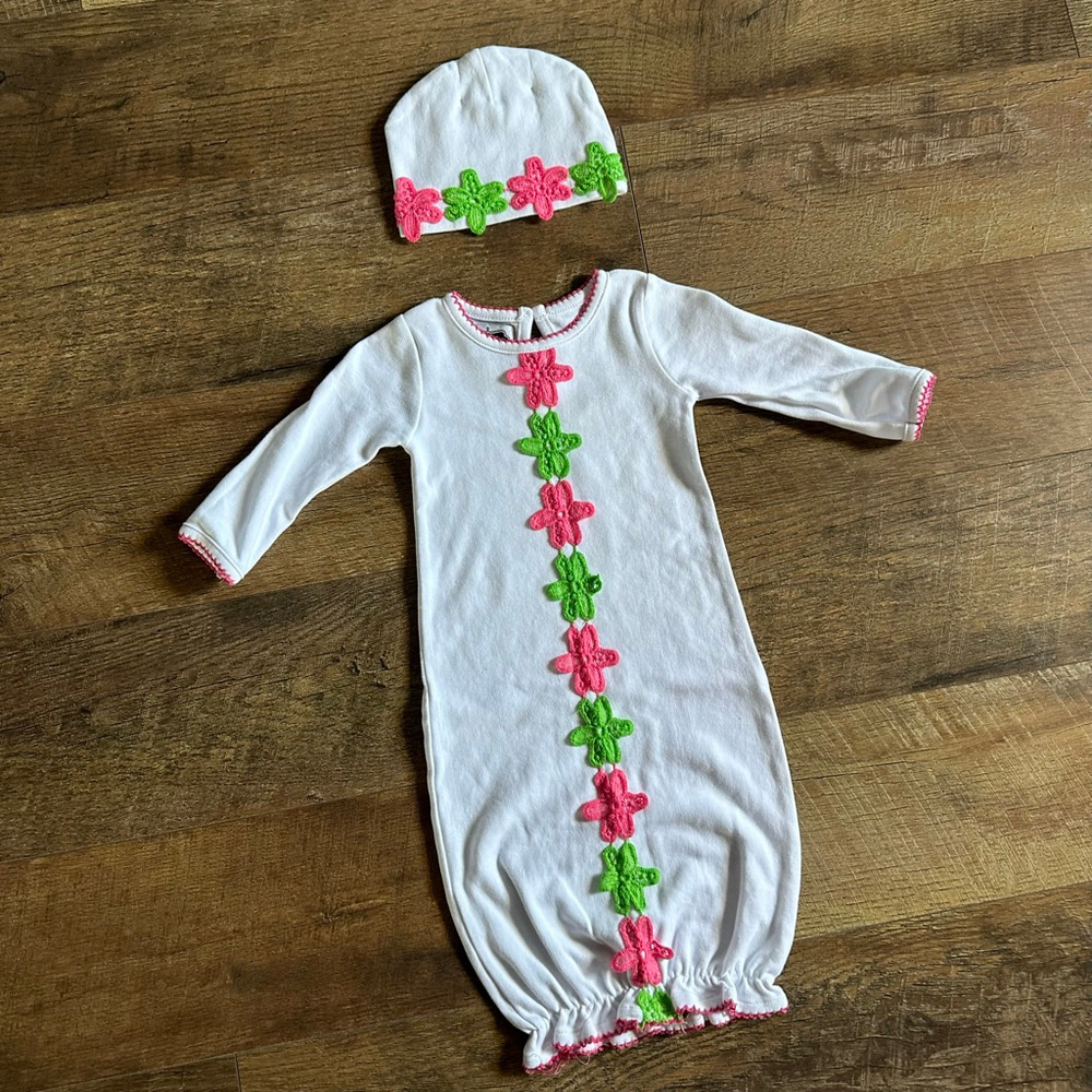 Baby Mud Pie Bodysuit 3-6 Months White Pink Green Floral